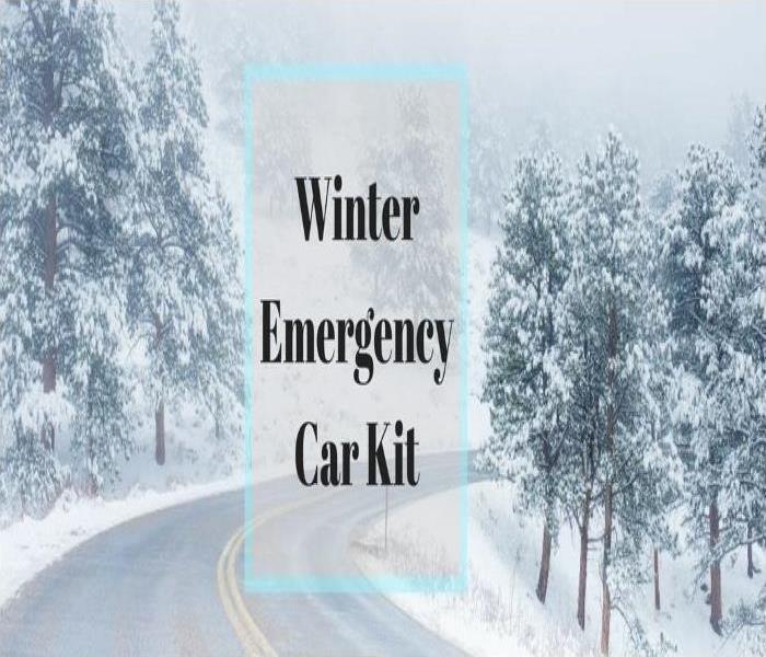 Pictured is a snowy road with the font displaying "Winter Emergency Car Kit"